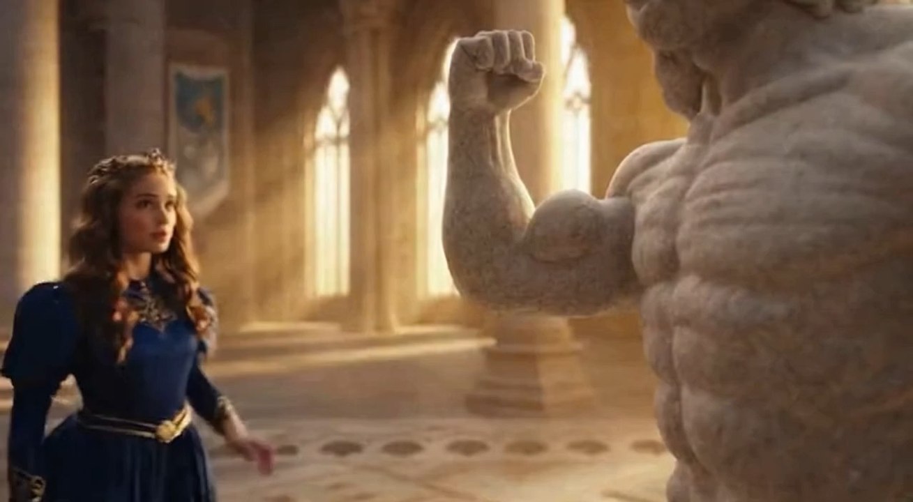 In this movie a princess touches a muscle statue and then it gave her big huge bulky bulging beefy muscles