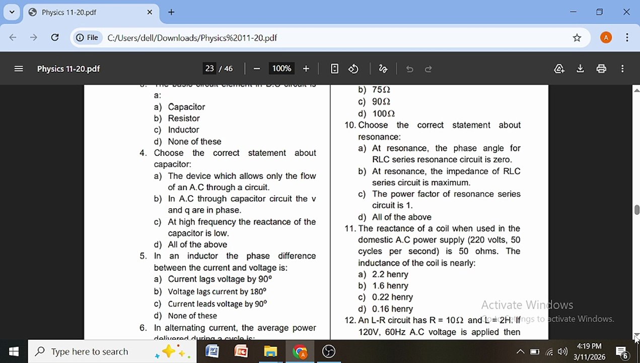 Alternating current mcqs part 1