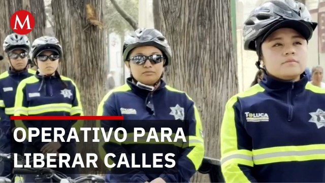 Policías realizan operativos para liberar ciclovías y calles en Toluca, Edomex