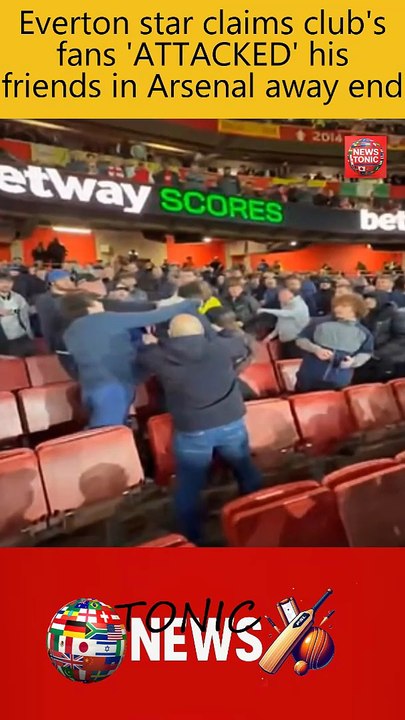 Everton star claims club's fans 'ATTACKED' his friends in Arsenal away end: Shocking footage posted by Thierno Barry shows violent clashes between supporters as police launch investigation