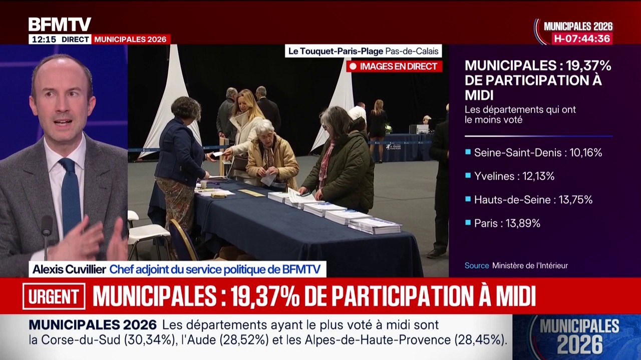 Municipales: 30,34% de participation à 12h en Corse-du-Sud, 10,16% en Seine-Saint-Denis