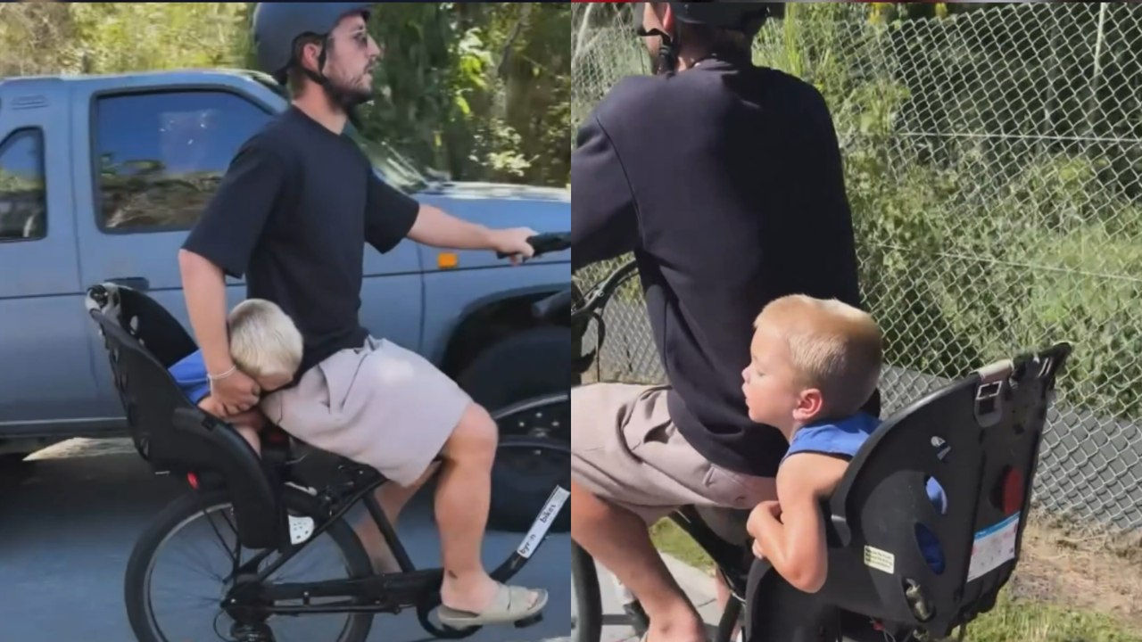 Che tenerezza Ciro Mertens, dorme in sella alla bici con papà Dries!