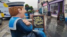 Beryl Cook Statue Sailor outside the Dolphin Hotel Plymouth Barbican March 2026
