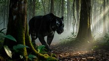 Rare Black Tiger Walking in the Forest