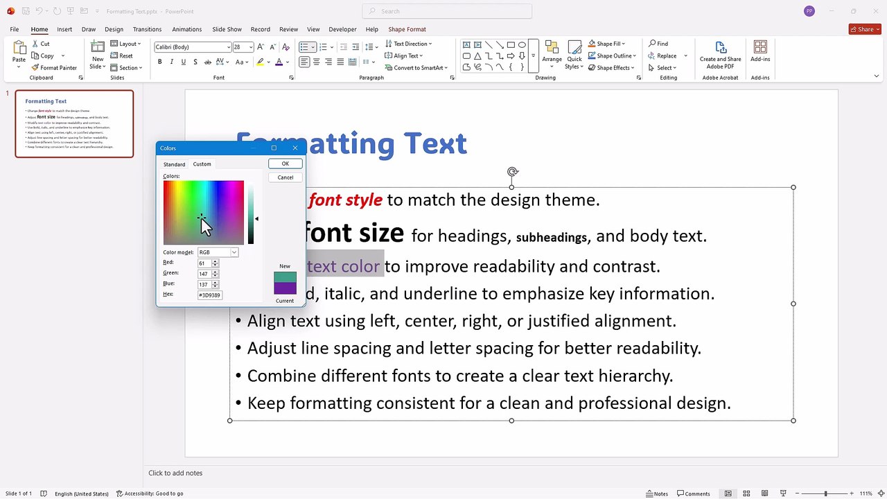 MS PowerPoint 8 Formatting Text