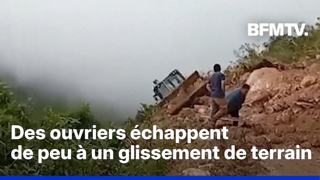 Au Pérou, deux ouvriers arrivent à sortir de leur engin quelques secondes avant qu'il ne tombe dans le vide