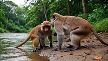 Monkey Saving Friend From River