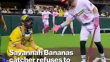 Savannah Bananas catcher refuses to shake hands with batter