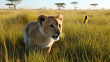 Lion Cub Playing With Butterfly