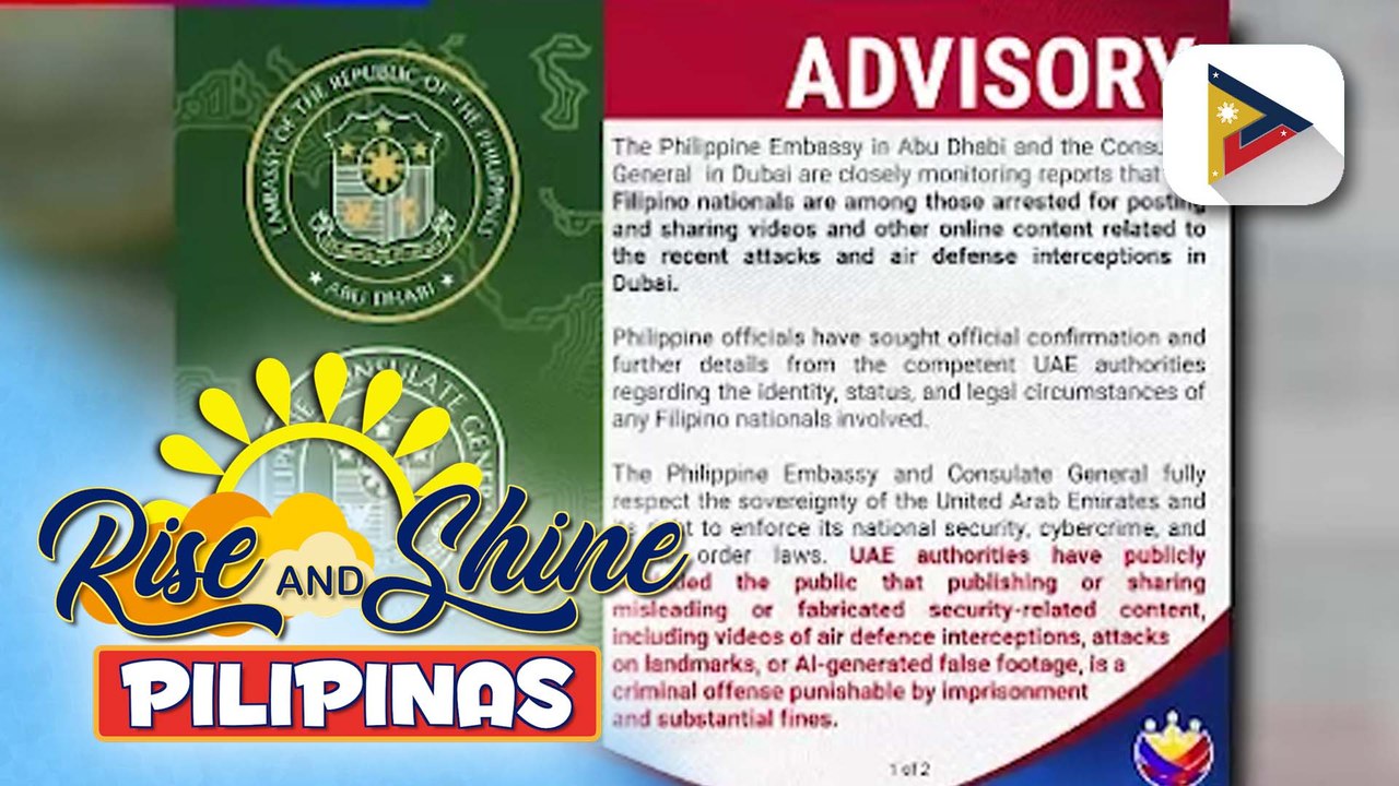 Pag-aresto umano sa ilang Pilipino sa UAE, inaalam na ng Philippine Embassy sa Abu Dhabi at Consulate General sa Dubai