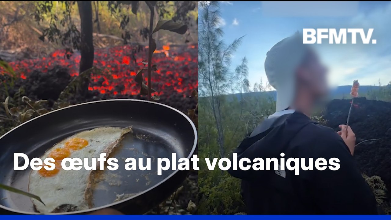 La Réunion: des internautes cuisinent au-dessus des coulées de lave du Piton de la Fournaise