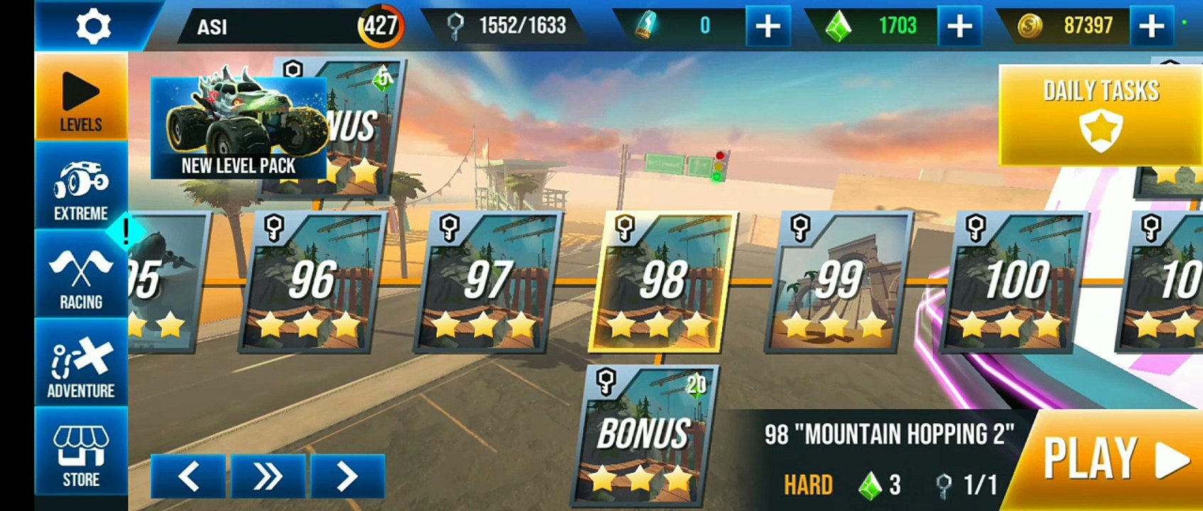 INSANE STUNT! Beating Stunt Car Extreme Level 98 "Mountain Hooping 2" in 1 Minute