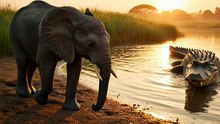 Elephant Saves Baby From Crocodile