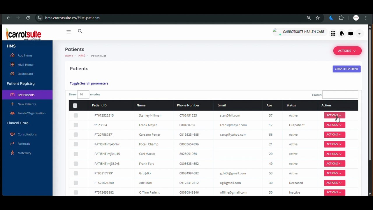 How to create ptient invoice in HMS module