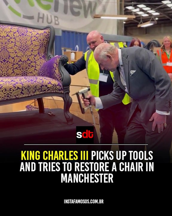 King Charles III grabs tools and tries to restore a chair in Manchester