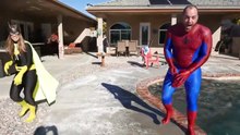 Fat Spiderman Vs Batgirl In Real Life Superhero Pool Prank!