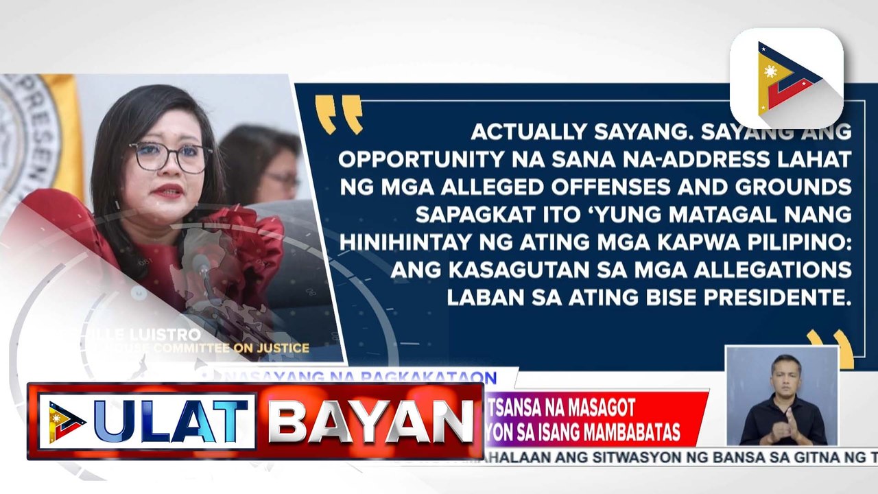 Ilang kongresista, naniniwala na sinayang ni VP Sara Duterte ang pagkakataon na matugunan nang maayos ang mga alegasyon sa impeachment complaints laban sa kanya | ulat ni Vel Custodio
