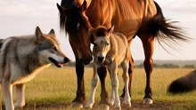 Horse Saves Foal From Wolves