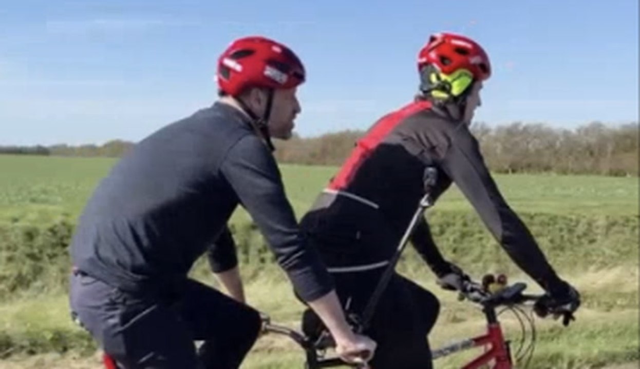 Prince William surprises Greg James on gruelling Comic Relief tandem bike challenge