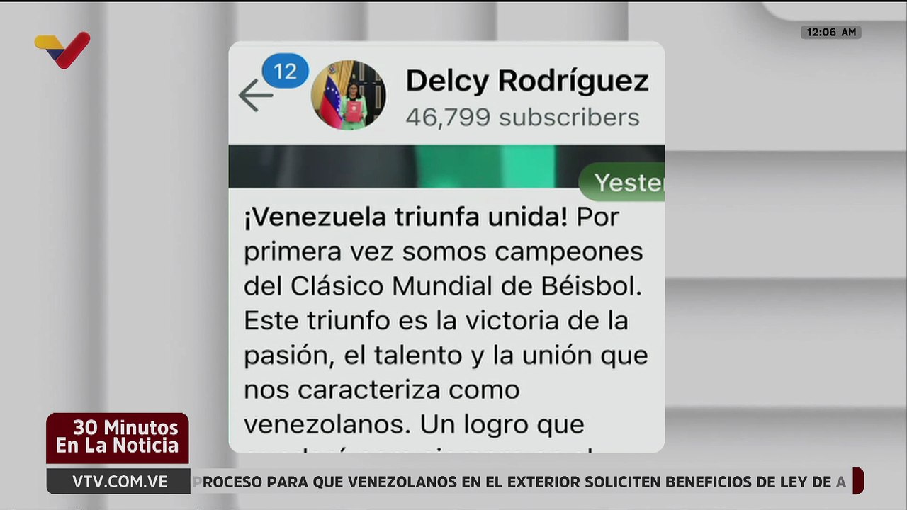 Presidenta Encargada celebra histórico campeonato de Venezuela en el Clásico Mundial de Béisbol 2026