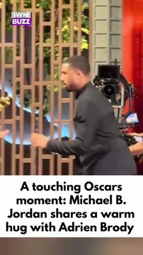 A touching Oscars moment: Michael B. Jordan shares a warm hug with Adrien Brody on stage