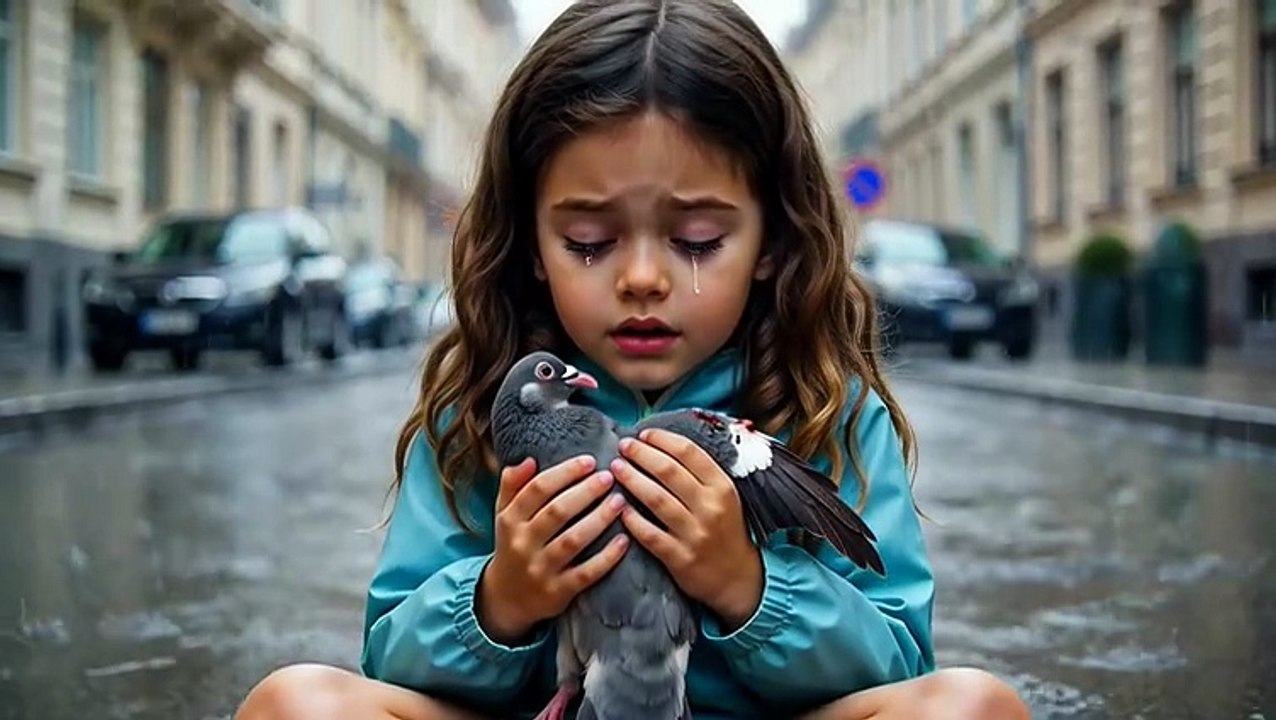 Lost Little Girl Saving a Pigeon in the Rain 🥺💔 (Emotional Video) Rainy Day Miracle 😢 Little Girl Rescues