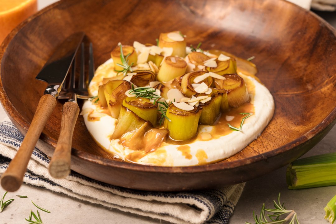 Puerros a la naranja con crema