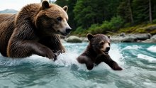 Bear Saves Cub From River