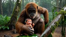 Orangutan Protects Baby From Rain