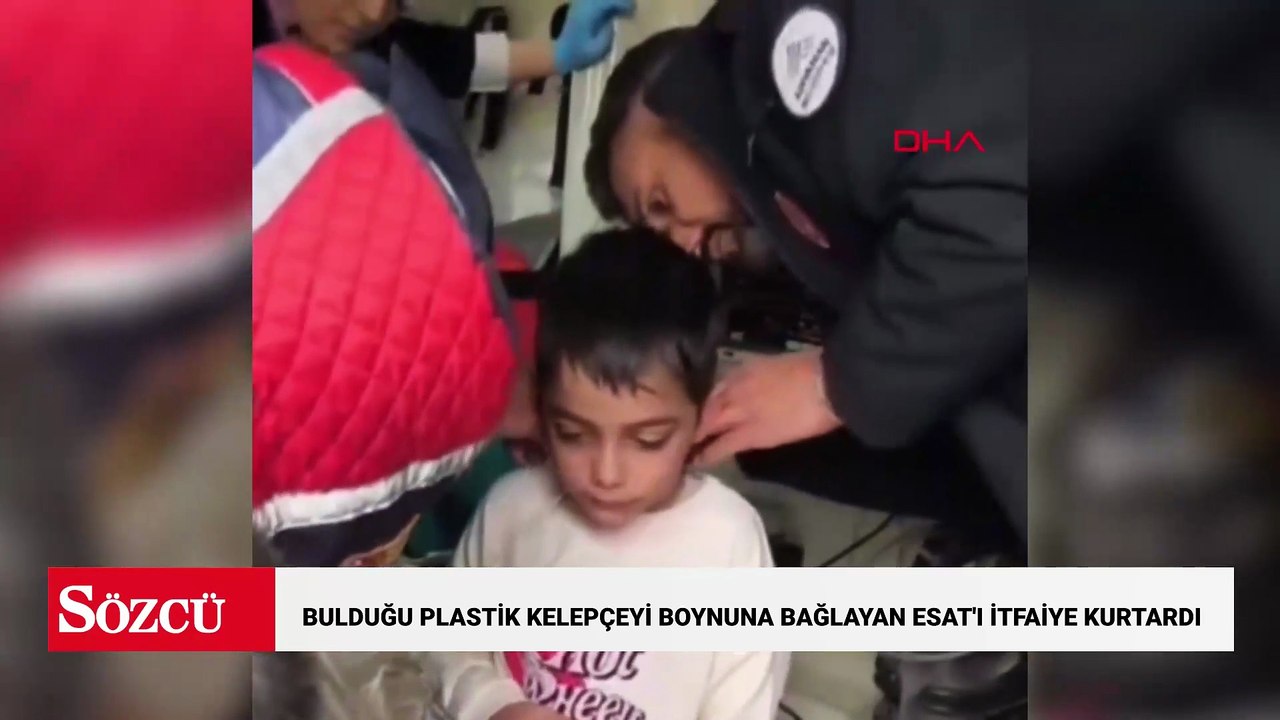 Bulduğu plastik kelepçeyi boynuna bağlayan Esat'ı itfaiye kurtardı