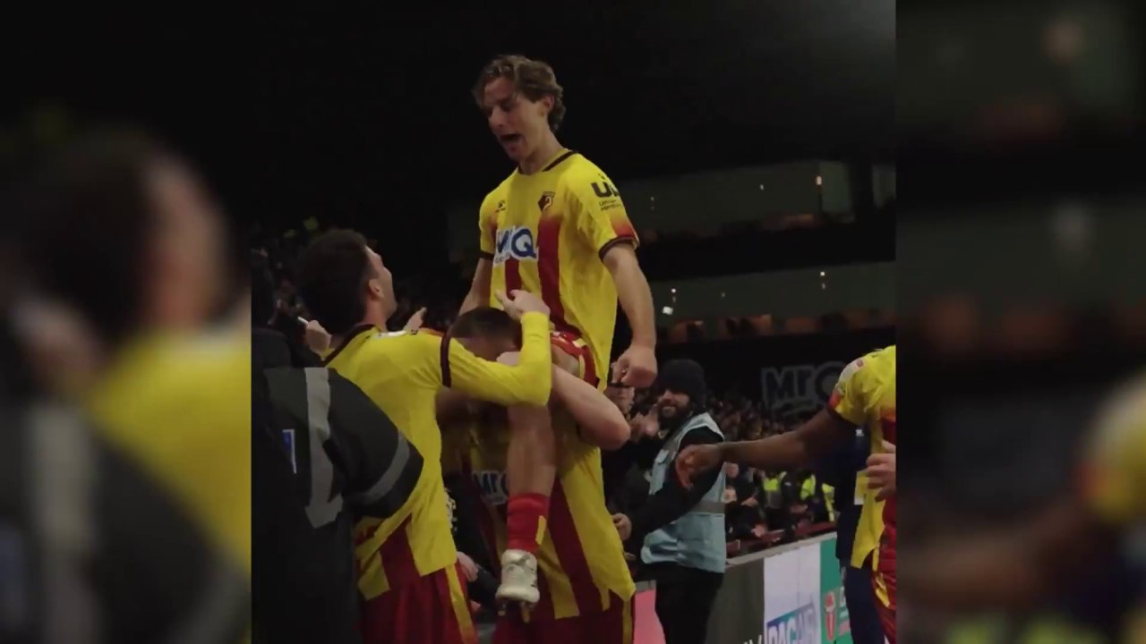 Edoardo Bove segna il primo gol per il Watford: la sua gioia in campo