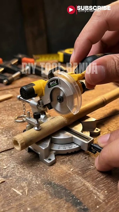 Mini Miter Saw cutting  through a small natural bamboo stick, #diy #minitools #satisfying  #shorts