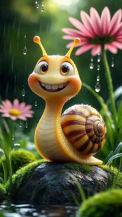 Happy Snail Enjoying Rain 🌧️🐌 | Cutest Smile Ever Will Melt Your Heart 💛