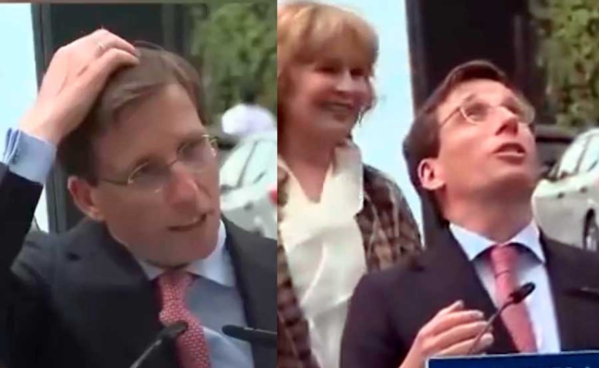 El instante en que una paloma caga sobre la cabeza de Almeida y el alcalde de Madrid lo toma a risa