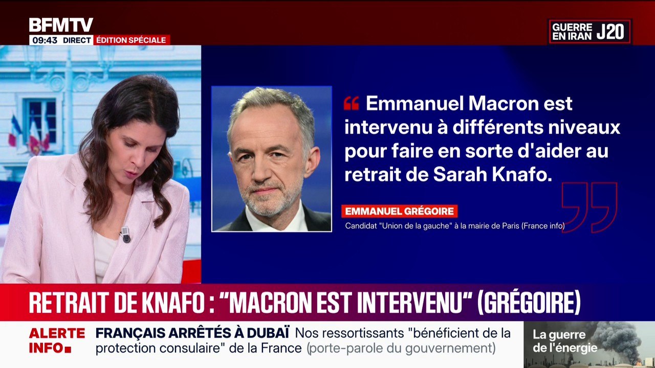 "Un mensonge indigne et calomnieux": L'entourage d'Emmanuel Macron répond à Emmanuel Grégoire sur le retrait de Sarah Knafo