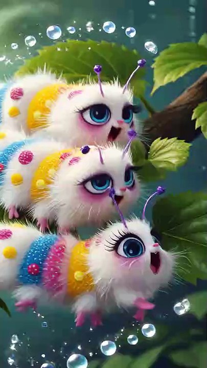 Cute Fluffy Caterpillars Enjoying Rain 🐛💧 | Adorable Animation #shorts