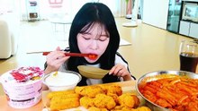 ASMR MUKBANG | Rose Tteokbokki, Bburinkle Chicken, Cheese Balls Eating