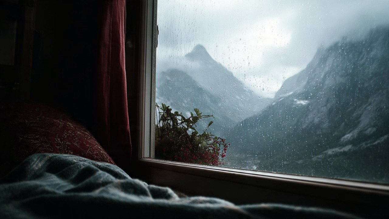 Rainy Mountain Window 🌧️ | Deep Sleep & Relaxing Ambient Music