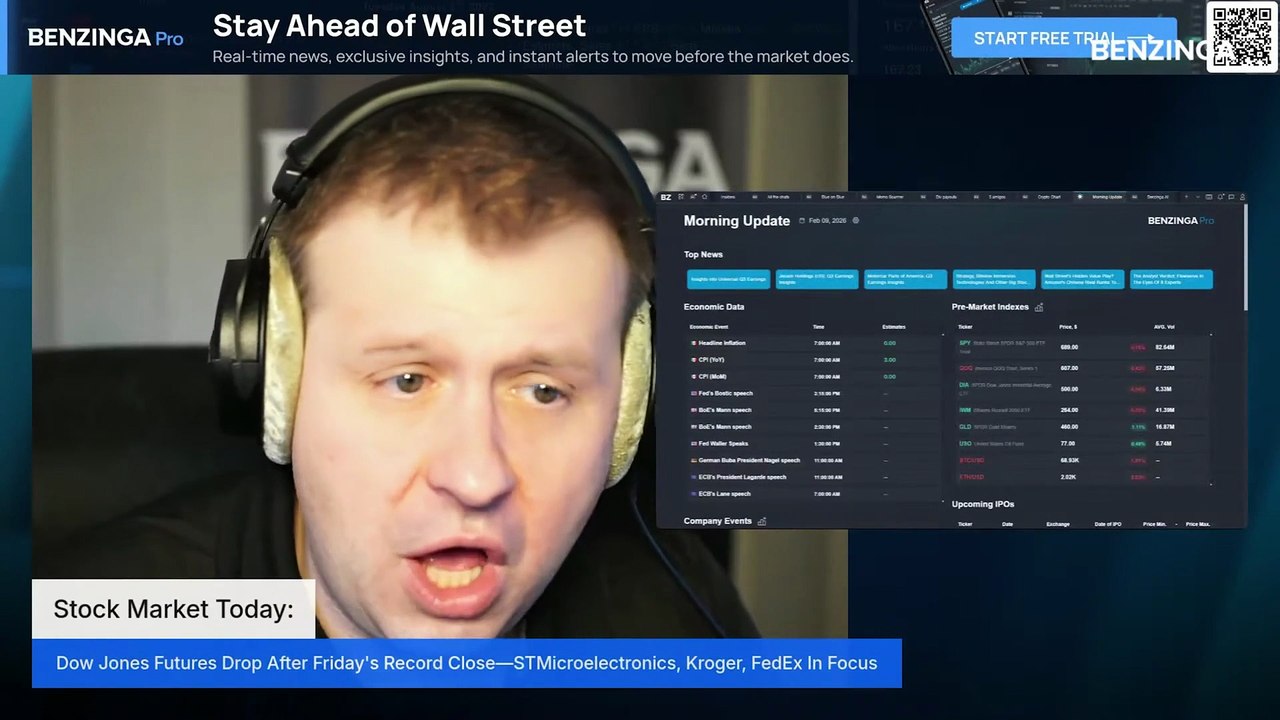 Stock Market Today: Dow Jones Futures Drop After Friday's Record Close—STMicroelectronics, Kroger, FedEx In Focus