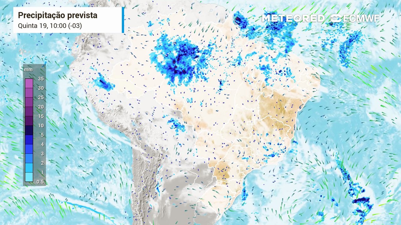 Quinta-feira, 19 de março: Precipitação prevista para o retante desta quinta (19), sexta (20) e sábado (21).