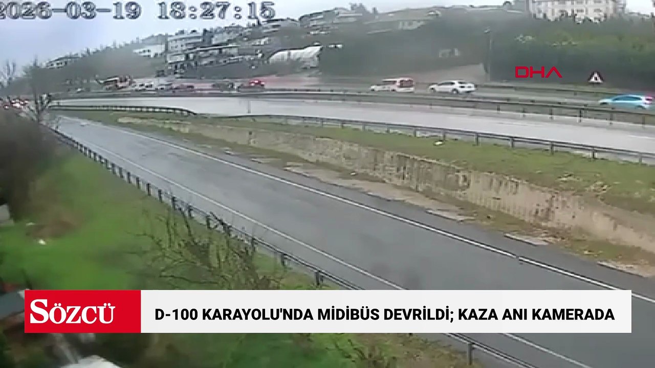 Büyükçekmece D-100 Karayolu'nda midibüs devrildi; kaza kamerada