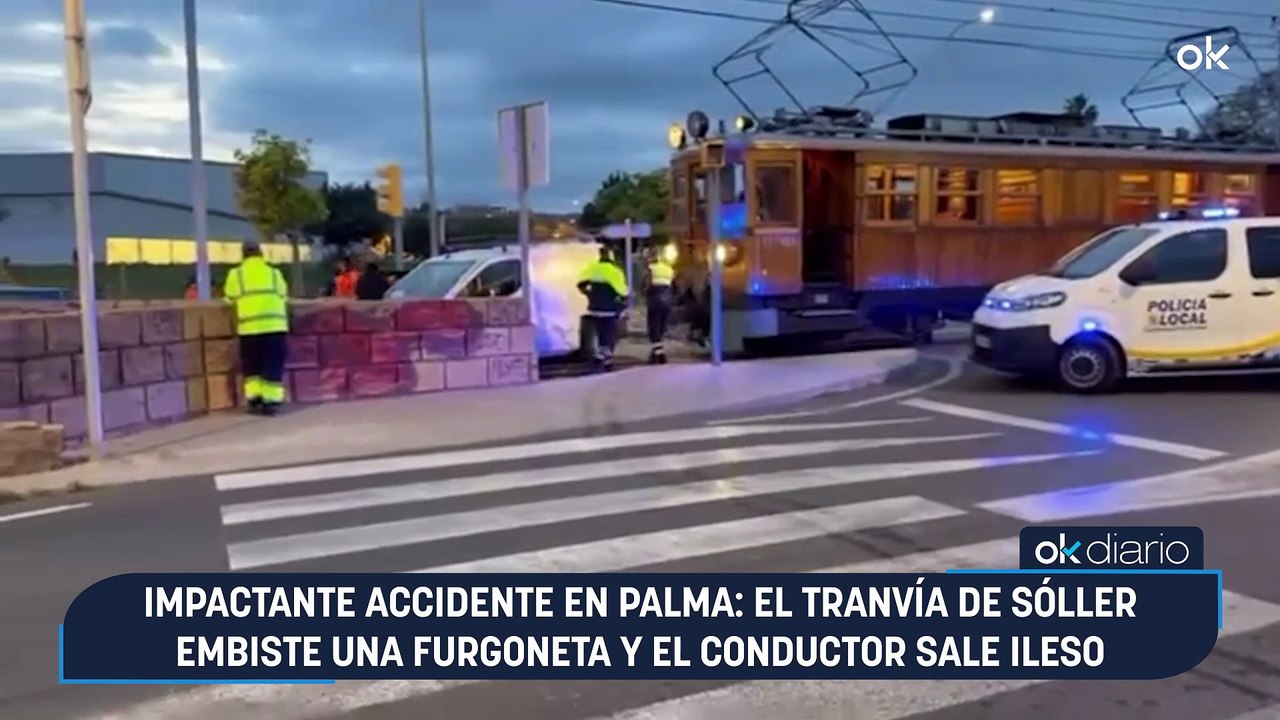 Impactante accidente en Palma: el tranvía de Sóller embiste una furgoneta y el conductor sale ileso