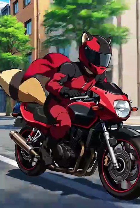 Anime AI video Biker Tanuki
