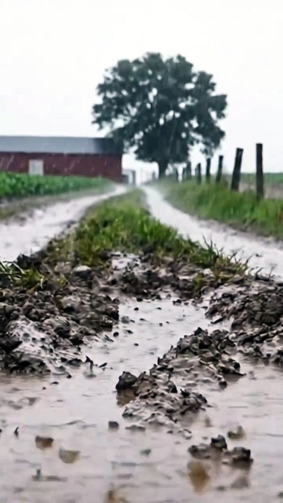 Hujan Turun Di Jalan Setapak Berlumpur Di Ladang