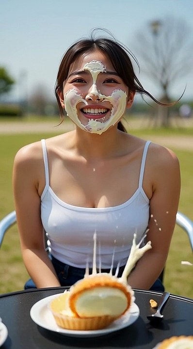 美女が顔面パイ 28 #パイ投げ #ai #アイドル #JK #美女 #客室乗務員 #スチュワーデス Loser gets pie in the face!