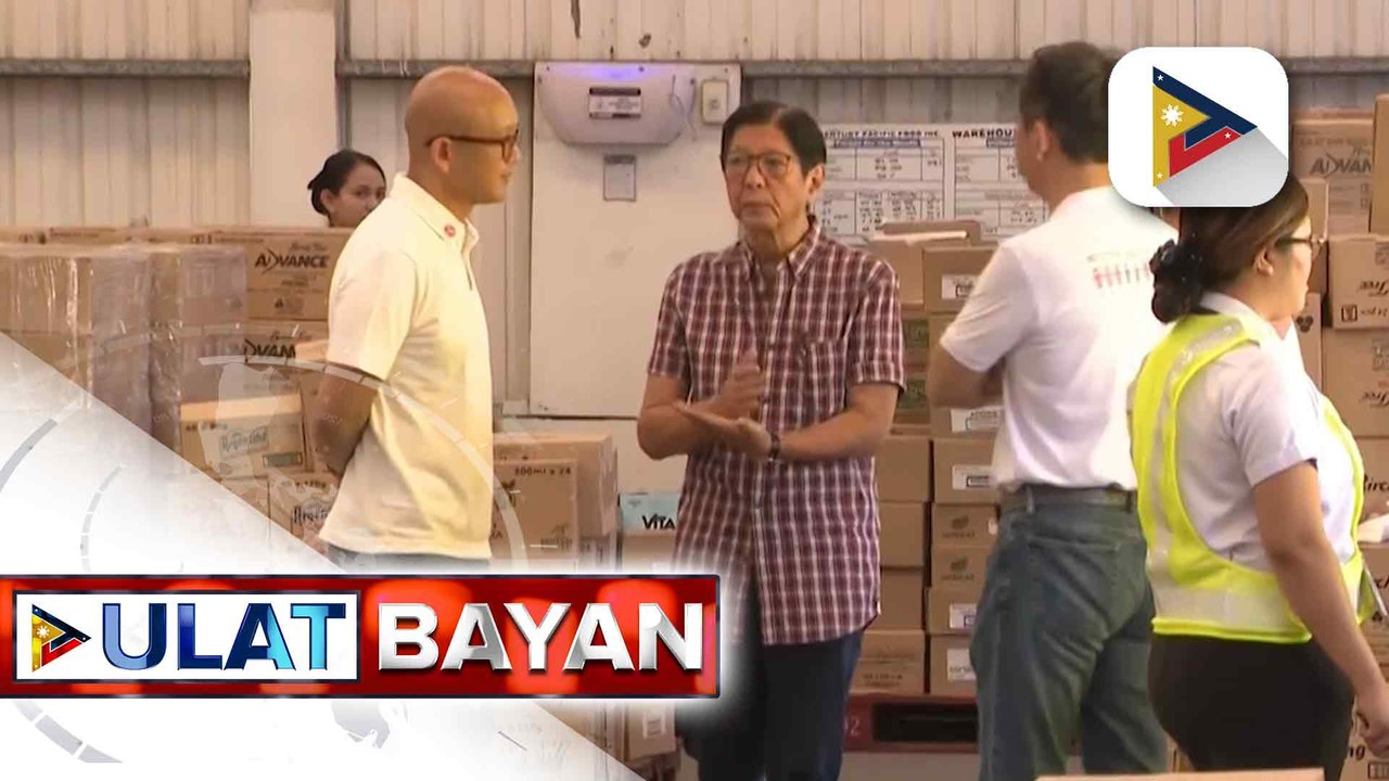 Warehouse ng isa sa pinakamalaking manufacturer ng canned goods sa bansa, ininspeksyon ni PBBM; Supply ng raw materials ng kumpanya, aabot pa ng isang buwan | ulat ni Cleizl Pardilla