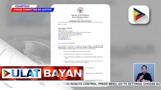 VP Duterte, pormal nang pinadalhan ng imbitasyon ng House Committee on Justice para dumalo sa impeachment hearing