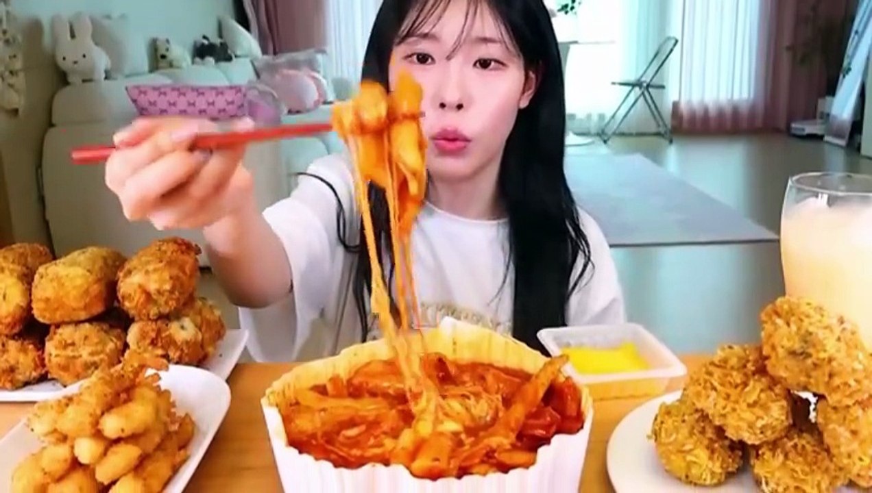 ASMR MUKBANG| Extra Cheesy Tteokbokki, Crunch Fried Sushi roll, Fried Chicken, Shrimp tempura