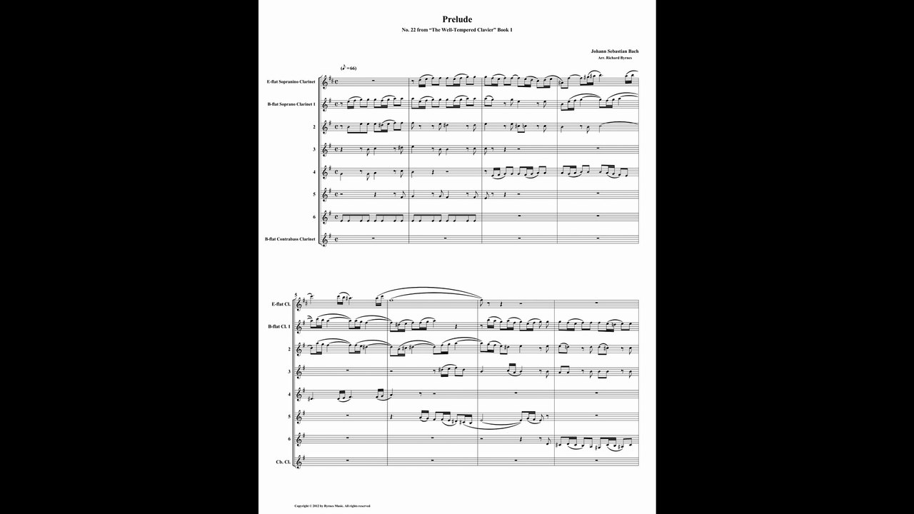J.S. Bach - Well-Tempered Clavier: Part 1 - Prelude 22 (Clarinet Octet)