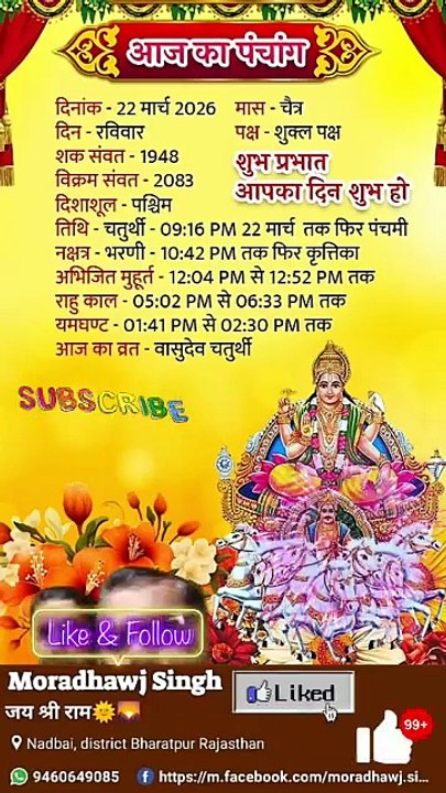 आज 22/03/2026 का पंचांग